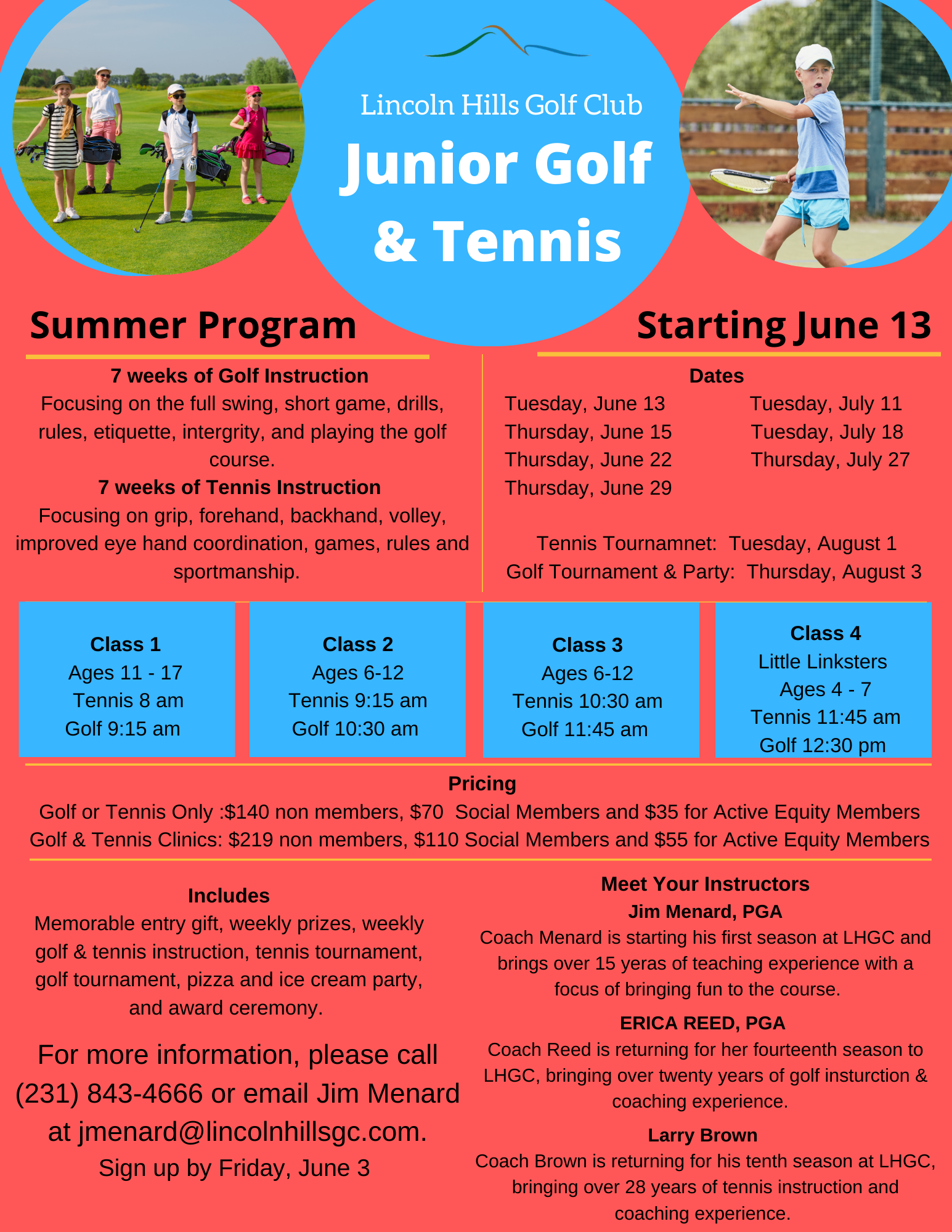Junior Golf and Tennis Summer Program 2023 (June 13-August 3)