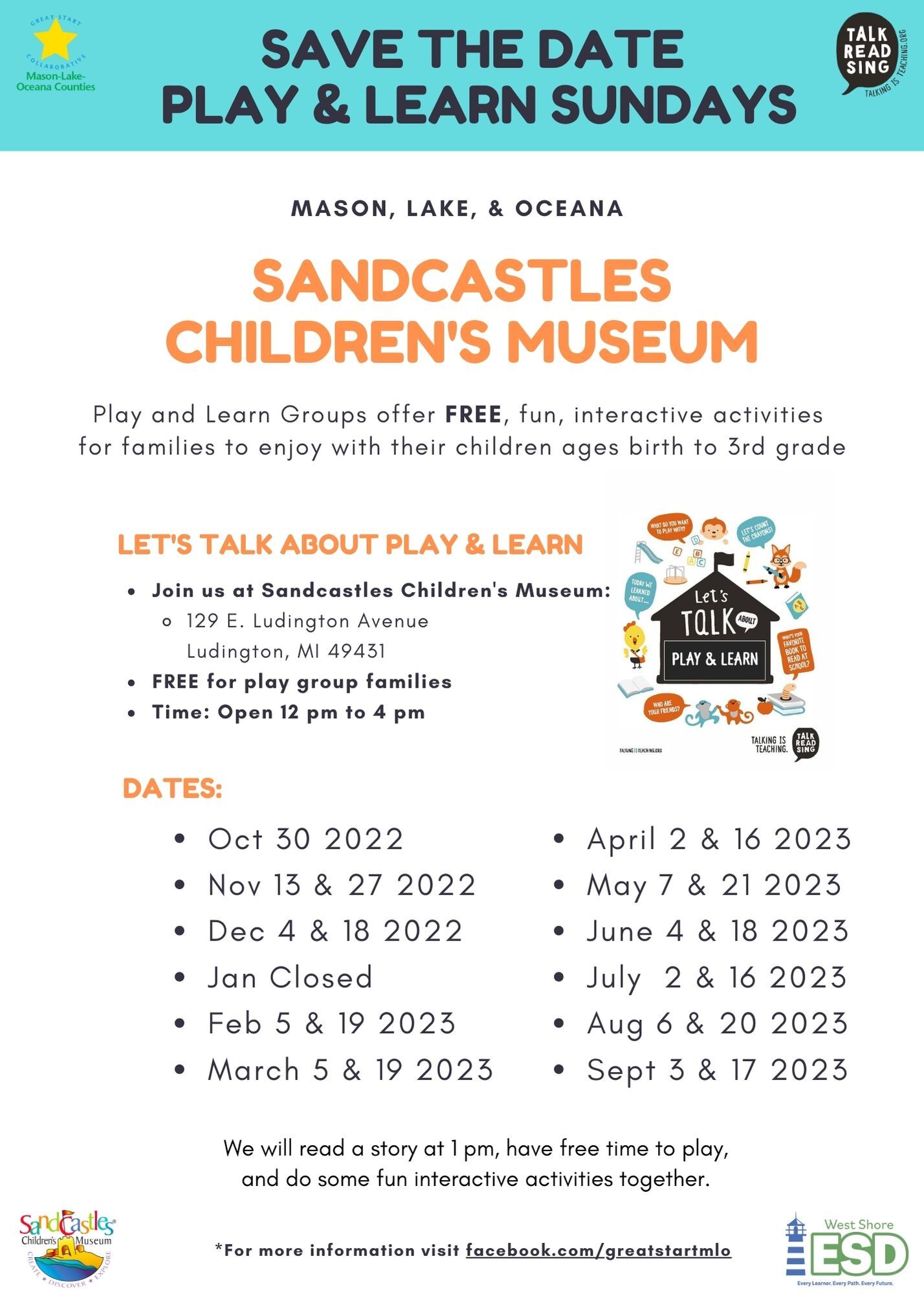 Free Play and Learn Sundays at Sandcastles (June 4-September 17)