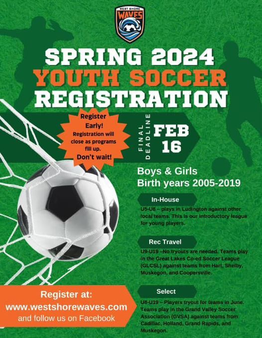 Spring 2024 Youth Soccer - Registration Deadline: February 16